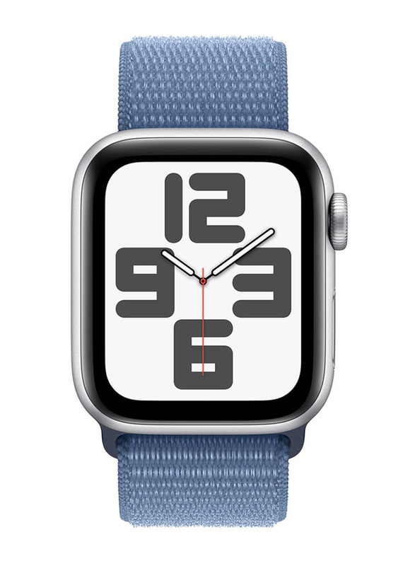 Apple Watch SE (2023) 44mm Smart Watch, GPS, Silver Aluminium Case With Winter Blue Sport Loop Band