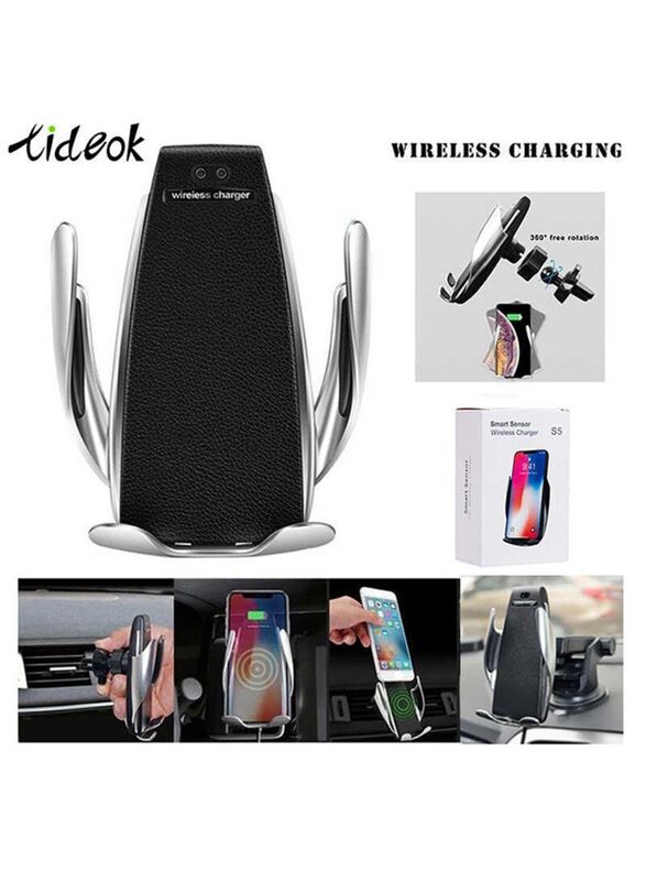 Wireless Car Charger with Phone Holder, Black/Silver