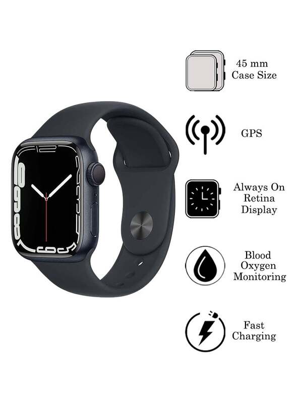 Apple Watch Series 7 Dash 45mm Smartwatch, GPS, Midnight Aluminium Case With Midnight Sport Band