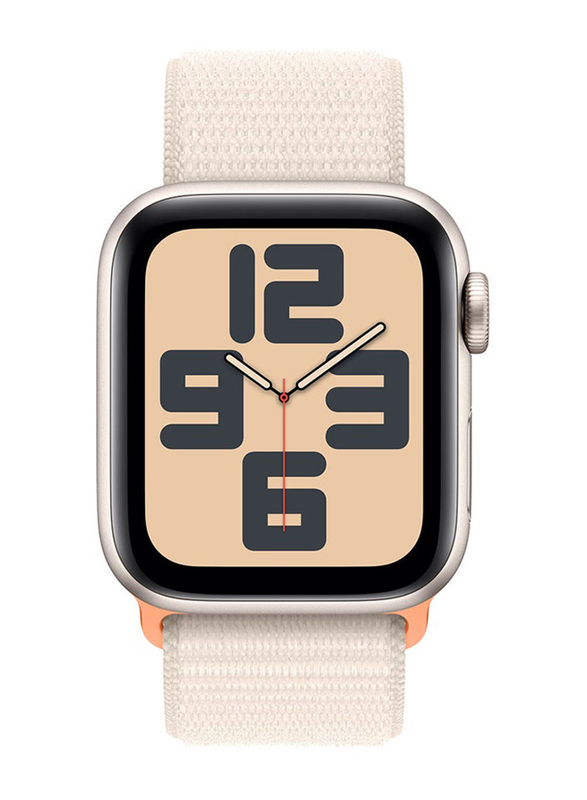 Apple Watch SE (2023) 44mm Smart Watch, GPS + Cellular, Starlight Aluminium Case With Starlight Sport Loop Band