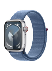 Apple Watch Series 9 41mm Smart Watch, GPS + Cellular, Silver Aluminium Case With Winter Blue Sport Loop Band