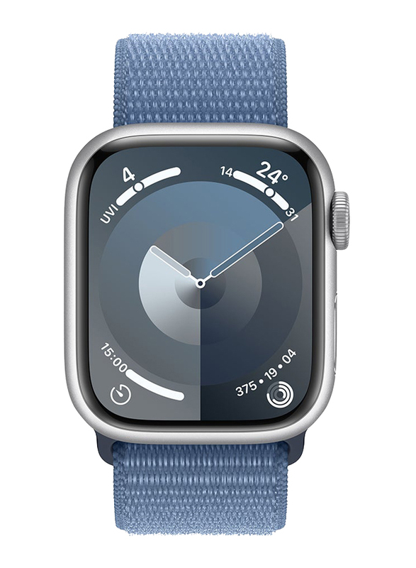 Apple Watch Series 9 45mm Smart Watch, GPS, Silver Aluminium Case With Winter Blue Sport Loop Band