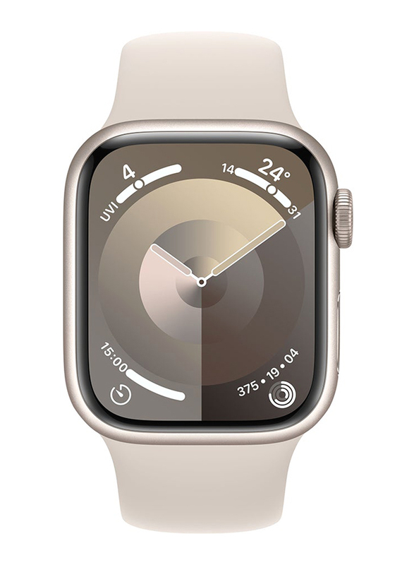 Apple Watch Series 9 45mm S/M & M/L Smart Watch, GPS + Cellular, Starlight Aluminium Case With Starlight Sport Band