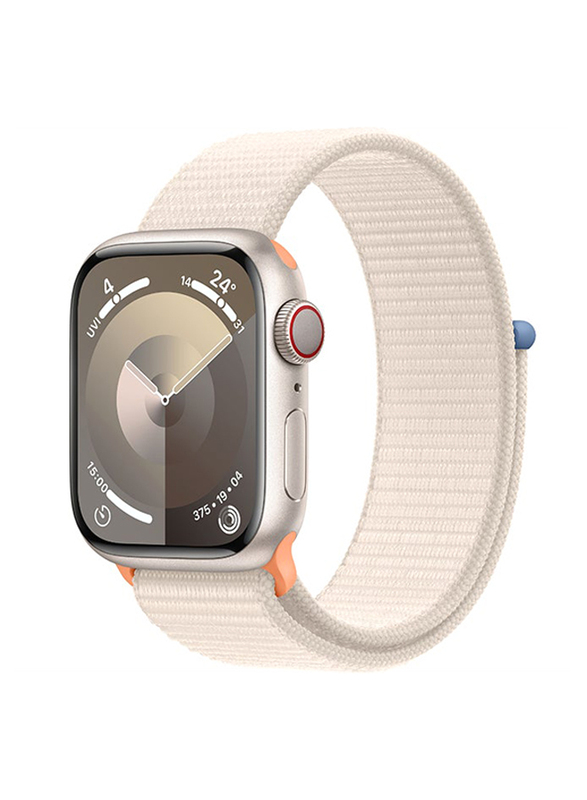 Apple Watch Series 9 41mm Smart Watch, GPS, Starlight Aluminium Case With Starlight Sport Loop Band