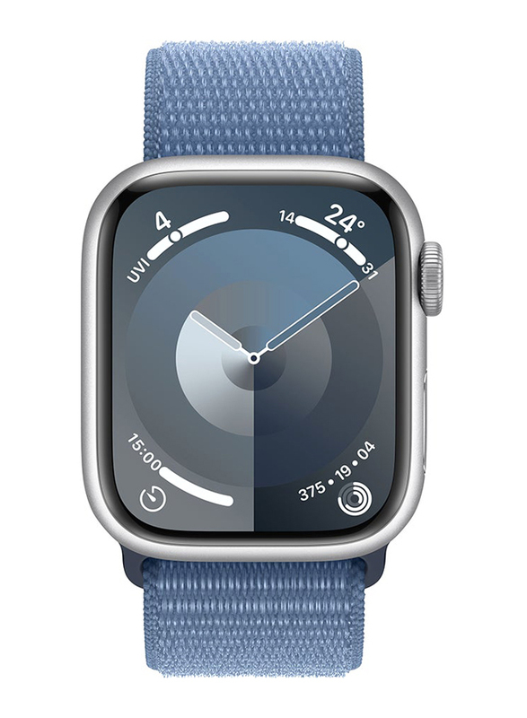 Apple Watch Series 9 41mm Smart Watch, GPS + Cellular, Silver Aluminium Case With Winter Blue Sport Loop Band