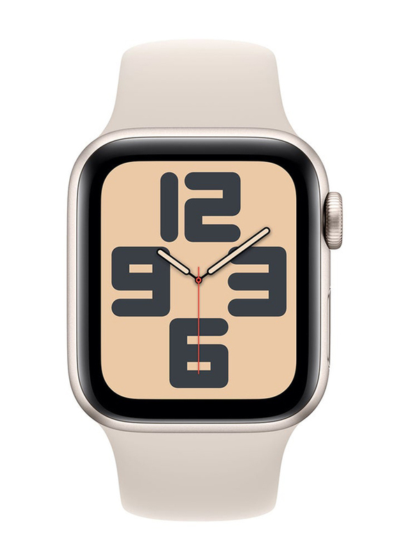 Apple Watch SE (2023) 44mm S/M & M/L Smart Watch, GPS, Starlight Aluminium Case With Starlight Sport Band