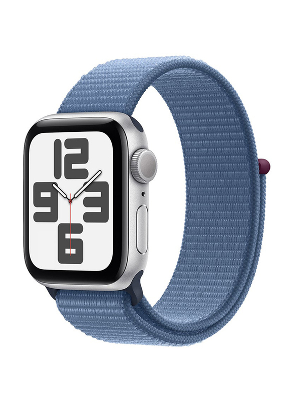 Apple Watch SE (2023) 40mm Smart Watch, GPS + Cellular, Silver Aluminium Case With Winter Blue Sport Loop Band