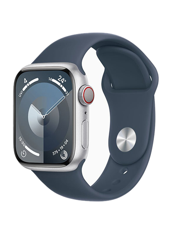 Apple Watch Series 9 41mm S/M & M/L Smart Watch, GPS, Silver Aluminium Case With Storm Blue Sport Band