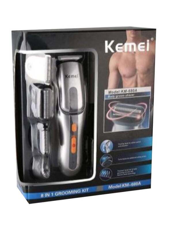 Kemei 8-in-1 Rechargeable Grooming Kit for Men, KM680A, Silver