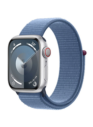 Apple Watch Series 9 45mm Smart Watch, GPS, Silver Aluminium Case With Winter Blue Sport Loop Band