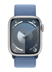 Apple Watch Series 9 41mm Smart Watch, GPS, Silver Aluminium Case With Winter Blue Sport Loop Band