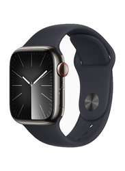 Apple Watch Series 9 41mm S/M & M/L Smart Watch, GPS + Cellular, Graphite Stainless Steel Case With Midnight Sport Band