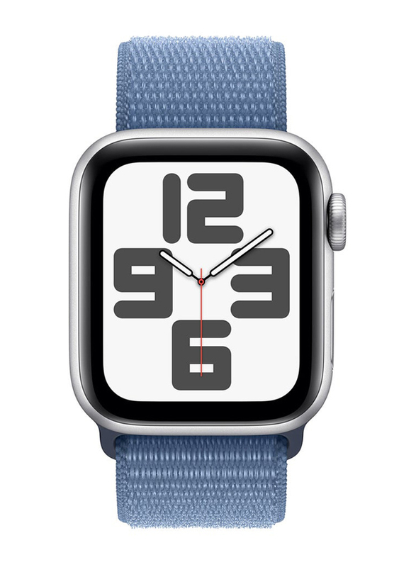 Apple Watch SE (2023) 44mm Smart Watch, GPS + Cellular, Silver Aluminium Case With Winter Blue Sport Loop Band
