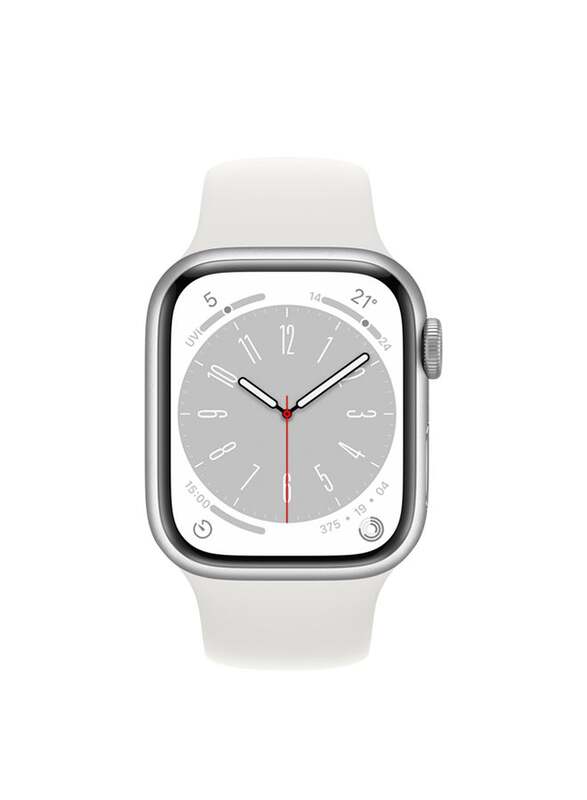 Apple Watch Series 8-41mm Smartwatch, GPS, Silver Aluminium Case With White Sport Band