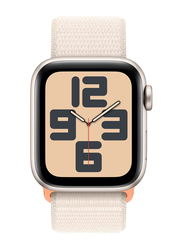 Apple Watch SE (2023) 44mm Smart Watch, GPS, Starlight Aluminium Case With Starlight Sport Loop Band