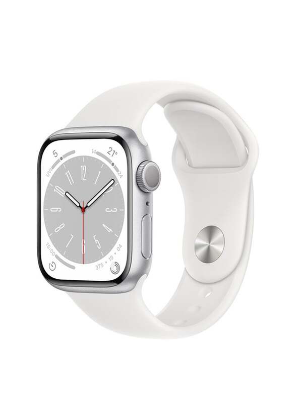 Apple Watch Series 8-45mm Smartwatch, GPS + Cellular, Silver Aluminium Case With White Sport Band