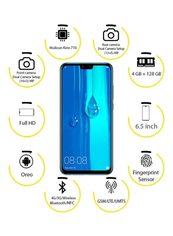 Huawei Y9 (2019) 128GB Sapphire Blue, 4GB RAM, 4G LTE, Dual Sim Smartphone
