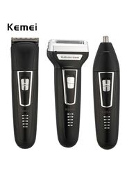 Kemei 3-in-1 Electric Hair Clipper, Black/Silver/White