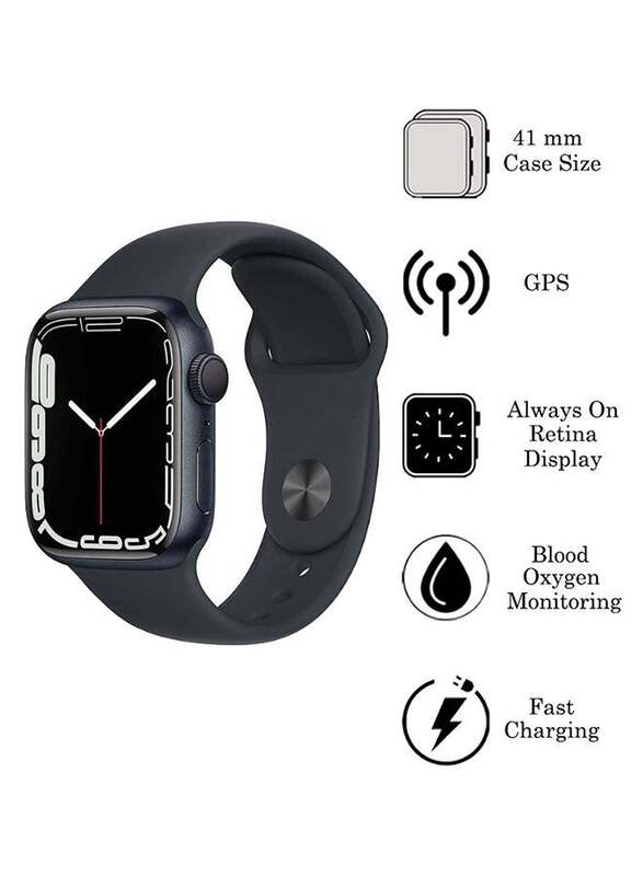 Apple Watch Series 7-41mm Smartwatch, GPS, Aluminium Case With Midnight Sport Band