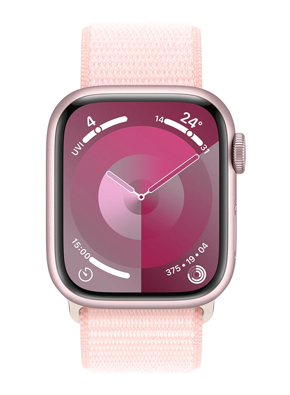 Apple Watch Series 9 45mm Smart Watch, GPS, Pink Aluminium Case With Light Pink Sport Loop Band
