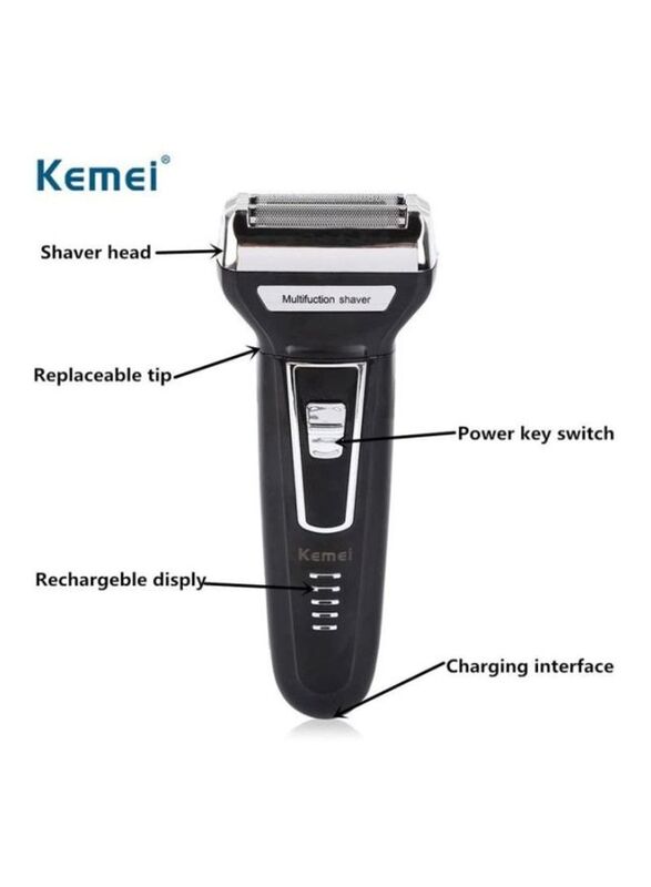 Kemei 3-in-1 Electric Hair Clipper, Black/Silver/White