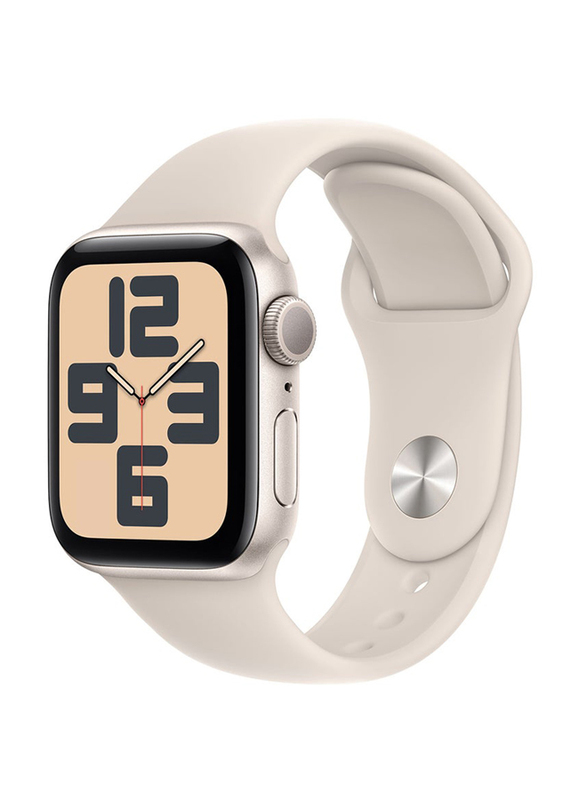 Apple Watch SE (2023) 44mm S/M & M/L Smart Watch, GPS + Cellular, Starlight Aluminium Case With Starlight Sport Band