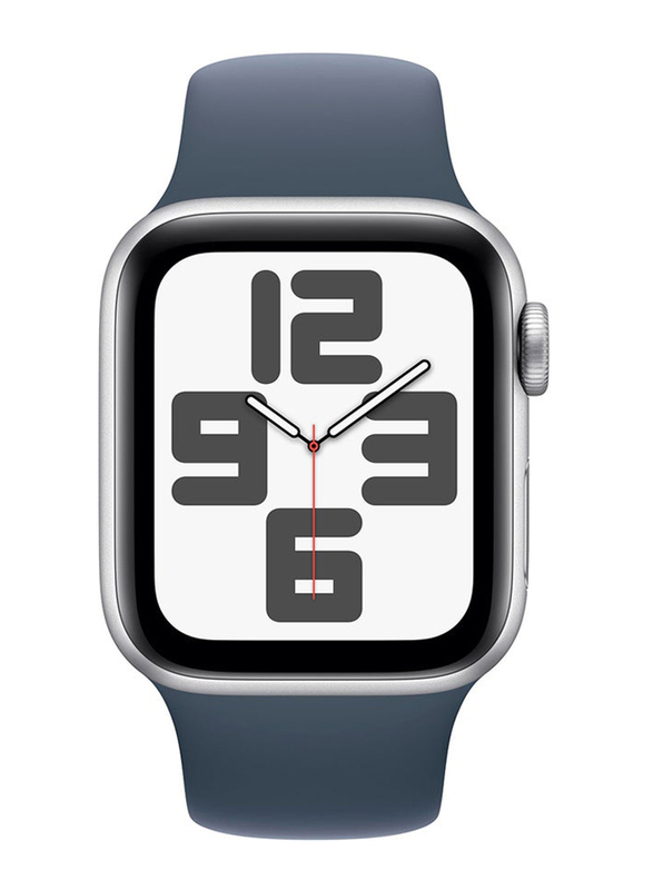 Apple Watch SE (2023) 40mm S/M & M/L Smart Watch, GPS, Silver Aluminium Case With Storm Blue Sport Band