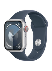 Apple Watch Series 9 45mm S/M & M/L Smart Watch, GPS, Silver Aluminium Case With Storm Blue Sport Band