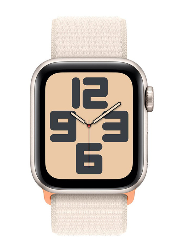 Apple Watch SE (2023) 40mm Smart Watch, GPS + Cellular, Starlight Aluminium Case With Starlight Sport Loop Band