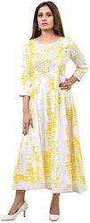 VASTRAYUGA Women Pure Cotton Kurti- Ladies Kurta Top Blouse Shirt- Ethnic Indian Dress- Casual Formal Traditional (Yellow, L)
