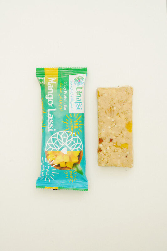 

Linafsi Mango Lassi Crispy Protein Bars - 50g, Box of 6, 30% Protein, high in fiber, with real mango fruit pieces