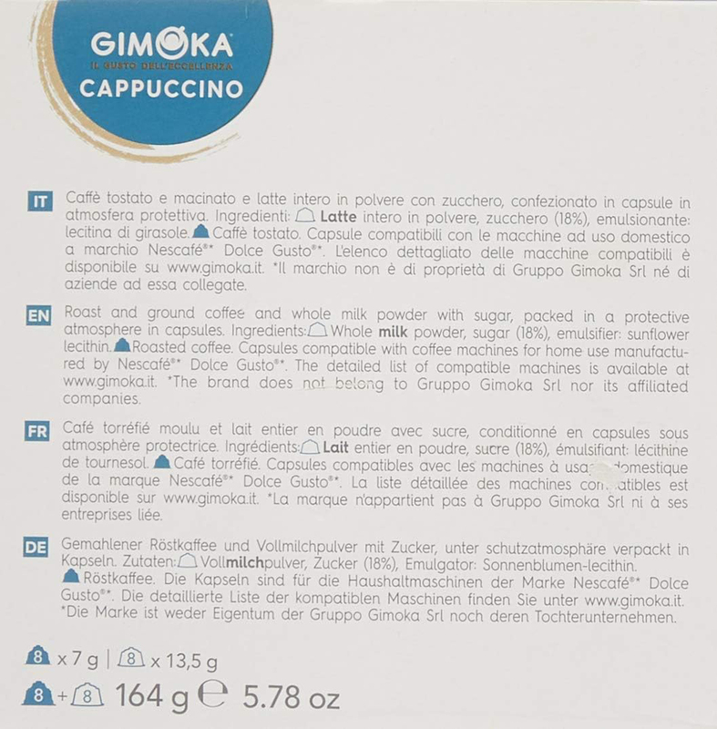 Gimoka Dolce Gusto Cappuccino Coffee Capsules, 16 Capsules