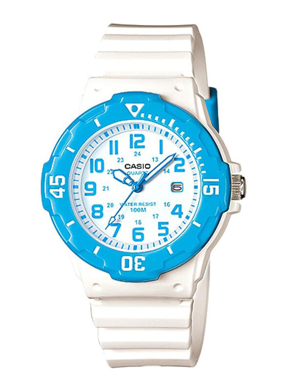 

Casio Analog Watch for Women with Plastic Band, Water Resistant, LRW200H-2BVDF, White-Blue