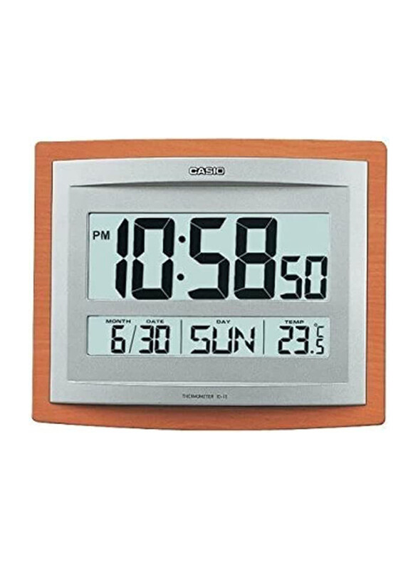 

Casio Digital Wall Clock with Alarm, Date & Temperature Display, ID-15-5DF, Brown/Grey