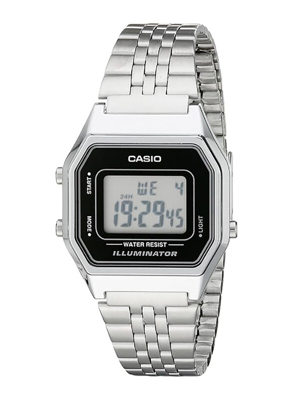 

Casio Digital Watch for Women with Stainless Steel Band, Water Resistant, LA680WA-1DF, Silver-Black