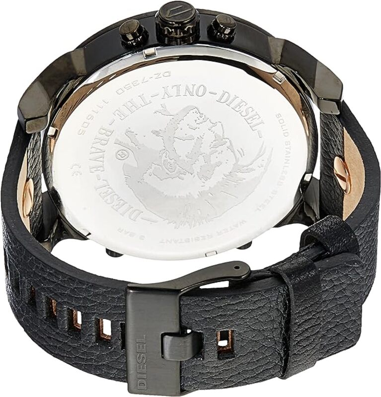 Men's Black Dial Leather Band Chronograph Watch - Dz7350, Analog Display