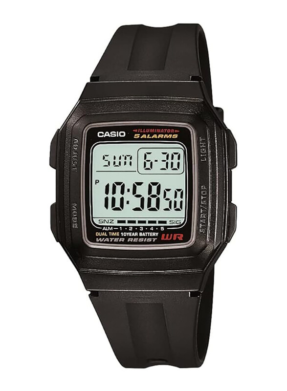 

Casio Digital Watch for Boys with Resin Band, Water Resistant, F-201Wa-1Adf, Black-Grey