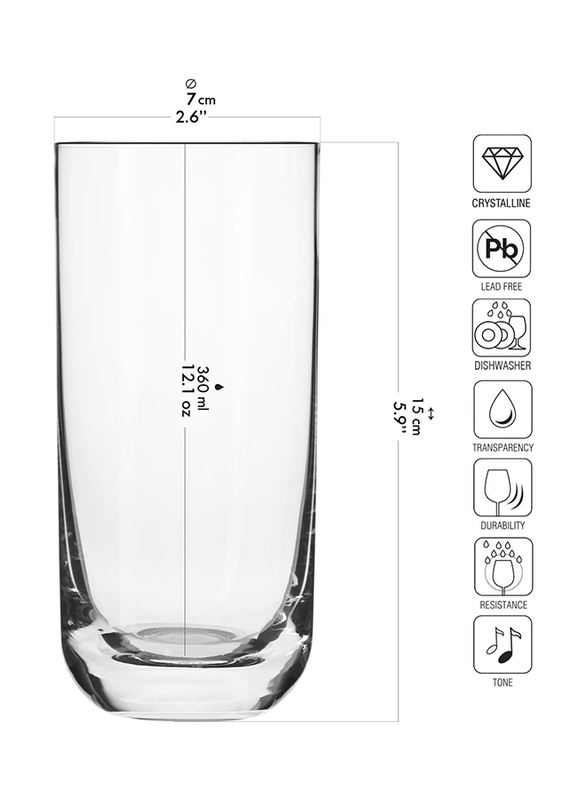 Krosno 360ml 6-Piece Set Mojito Drinking Glasses, Transparent