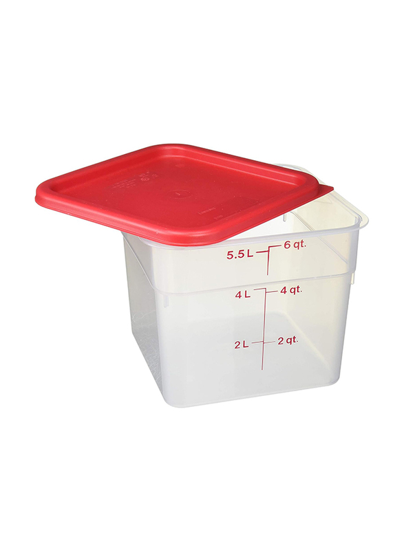 Cambro CamSquare Storage Container Translucent with Lid, 6 Quart, 6SFSPP190, Clear/Red