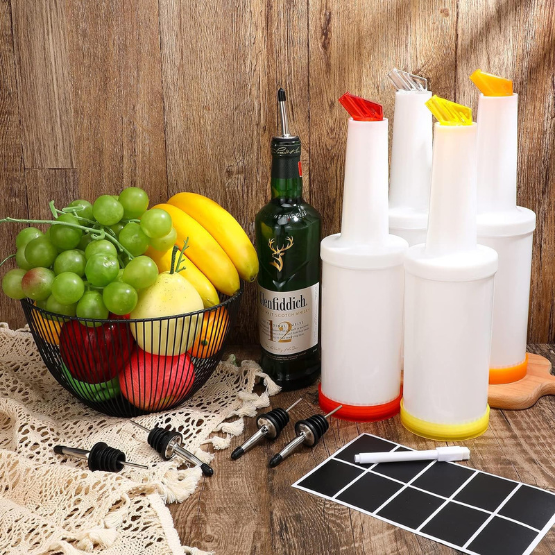 4-Piece Plastic Fruit Juice Liquor Bar Pour Bottles, Multicolour