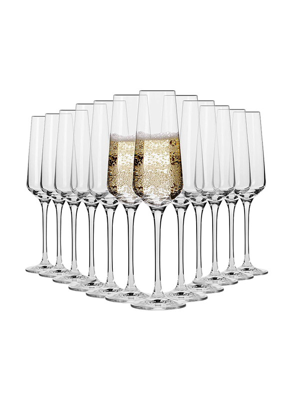 Krosno 180ml 12-Piece Set Crystal Champagne Flute Glass, Transparent