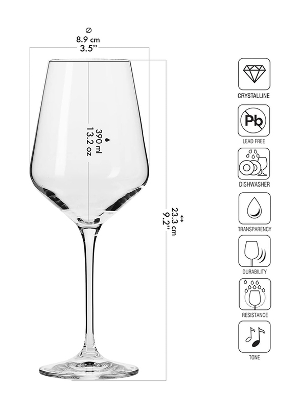 Krosno 13.2oz 6-Piece Set Wine Glasses, Transparent