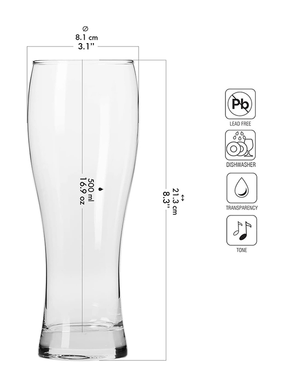 Krosno 500ml 6-Piece Set Tall Craft Beer Glasses, Transparent