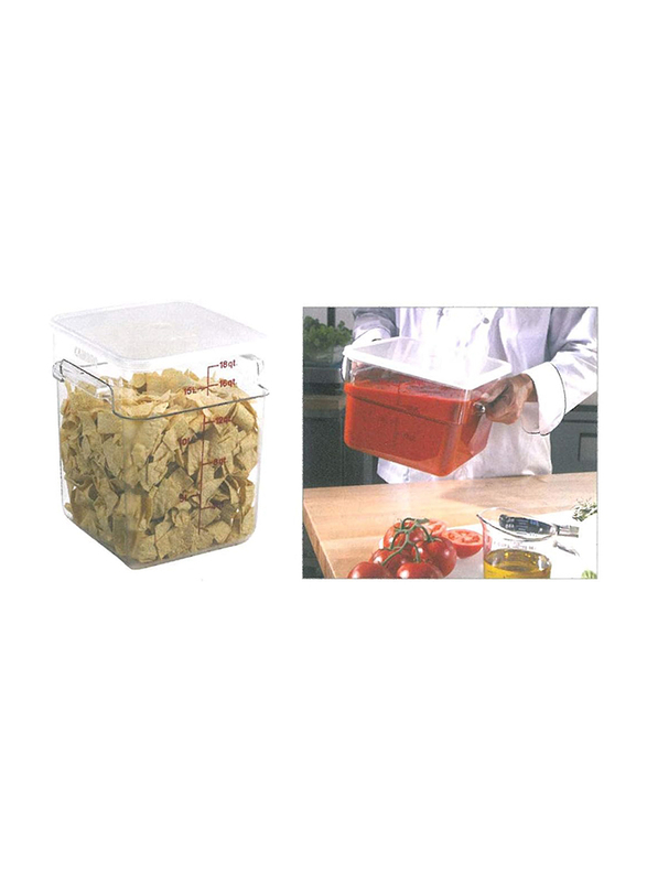 Cambro Camwear Polycarbonate Square Food Storage Container, 18 Liters, Clear