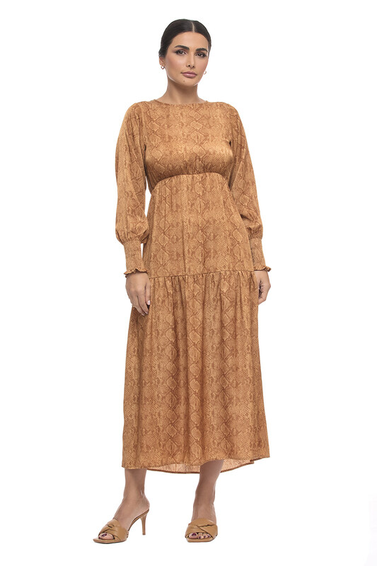 

Kayfi.com Kayfi Brown Snake Print Midi Dress, 14 UK, Brown