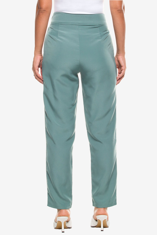 Kayfi Green Straight Cut Pleated Trousers, 12 UK, Green