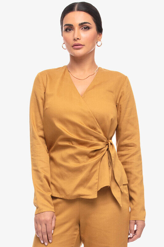 

Kayfi Brown Tie Front Wrap Top, 10 UK, Brown