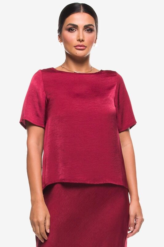 

Kayfi Burgundy Boat Neck Loose Top, 10 UK, Red