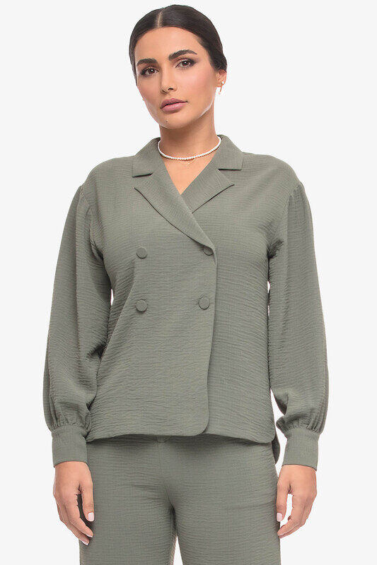 

Kayfi Green Double Breasted Shirt Jacket, 14 UK, Green