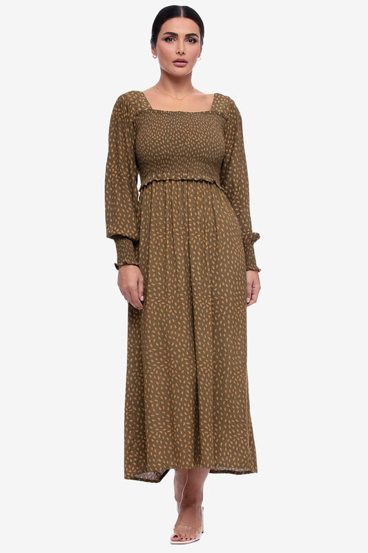 

Kayfi.com Kayfi Olive Non Print Smocked Dress, 10 UK, Olive